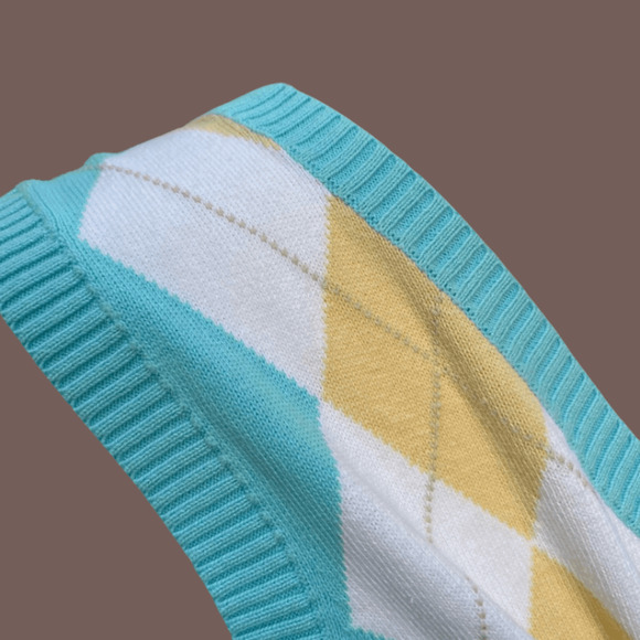 IZOD Argyle Knit Vest | Blue Yellow Cotton | Size S | Vintage - Picture 4 of 5